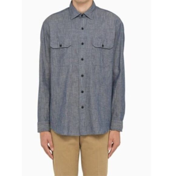 Marc Anthony Chambray Linen Blend Slim-Fit Long Sleeves Button-Down Shirt, XL - Picture 1 of 7